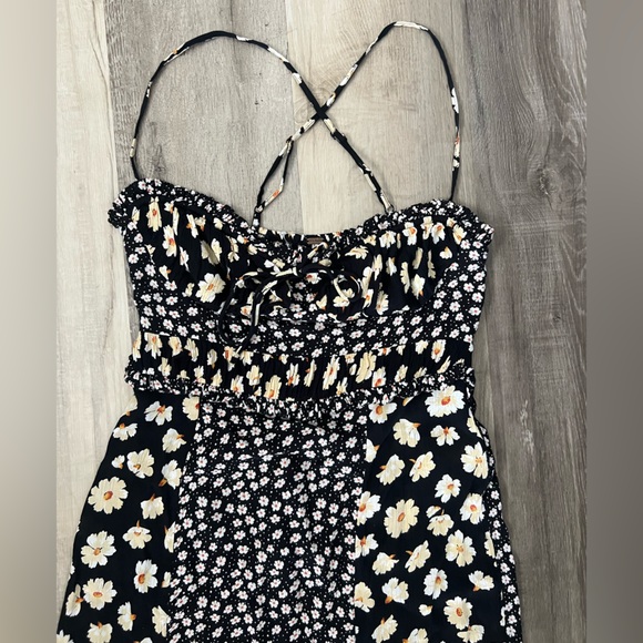 Free People Tigerlily Criss-cross Drawstring Midi Dress Black White Sz XS - Picture 3 of 9